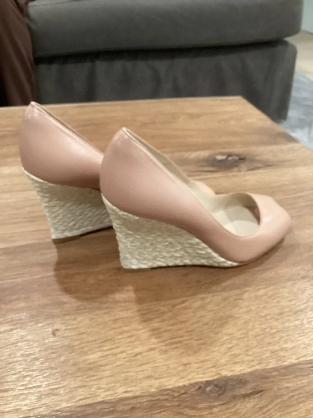 LK Bennett Blush Peep-Toe Espadrille Wedge Heels